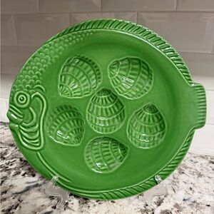 Faiancas Neto & Gomes Green Oyster Plate, Antique